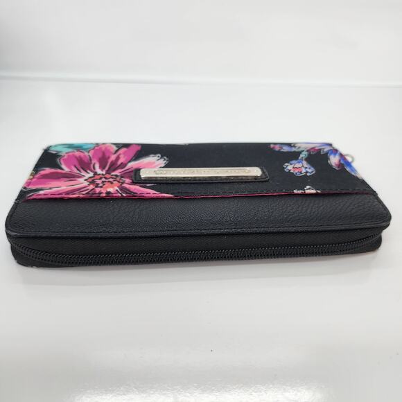 Lily Bloom Clutch Floral Black Pink Flower Zip Around Wallet Accordion Organizer - Picture 4 of 15